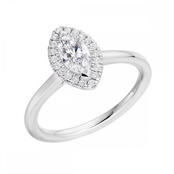 Platinum 0.50ct E VS1 GIA marquise cut diamond halo ring