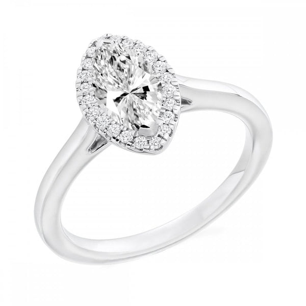 Platinum 0.70ct D VS2 GIA marquise cut diamond halo ring