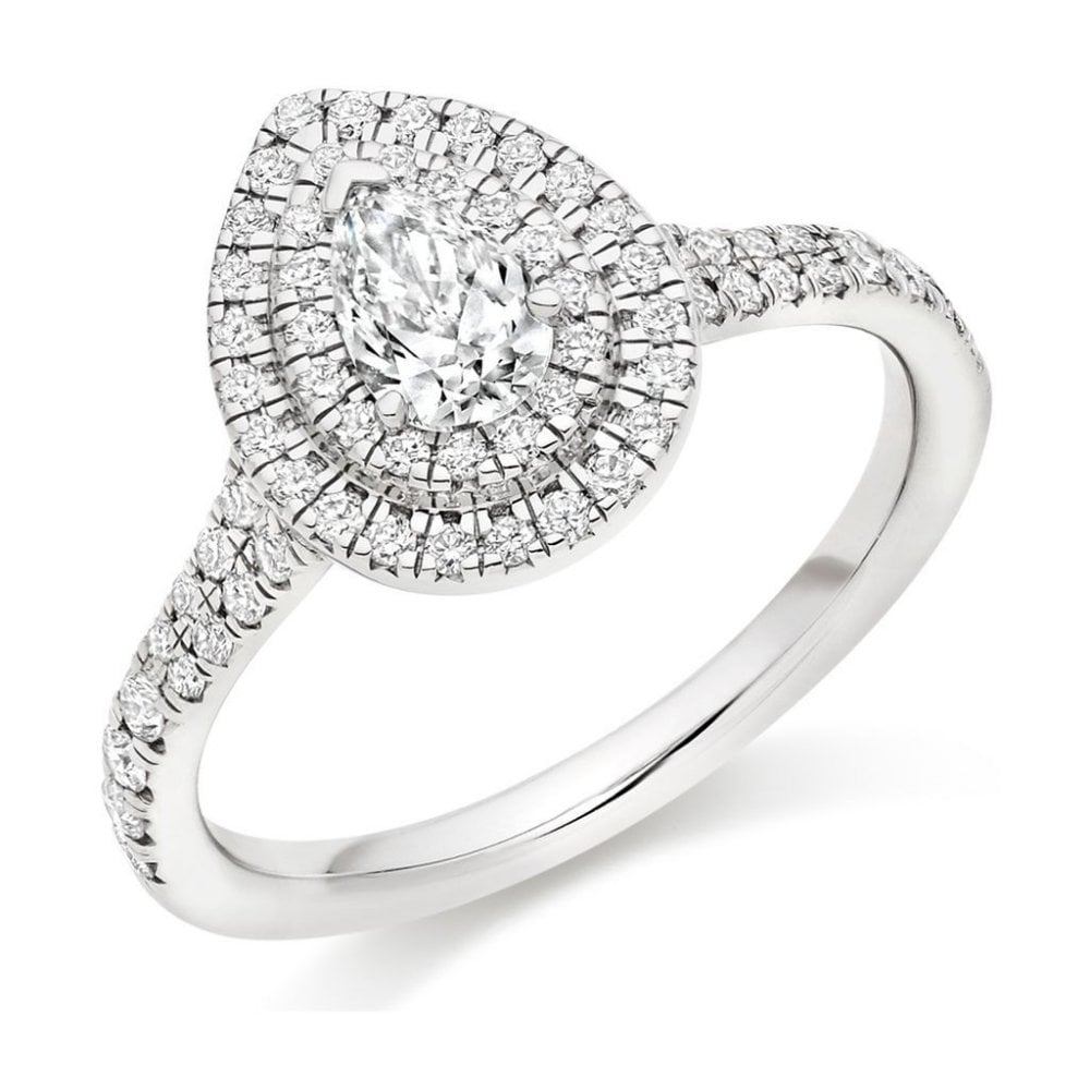 Platinum 0.30ct E VS1 GIA pear cut diamond double halo ring