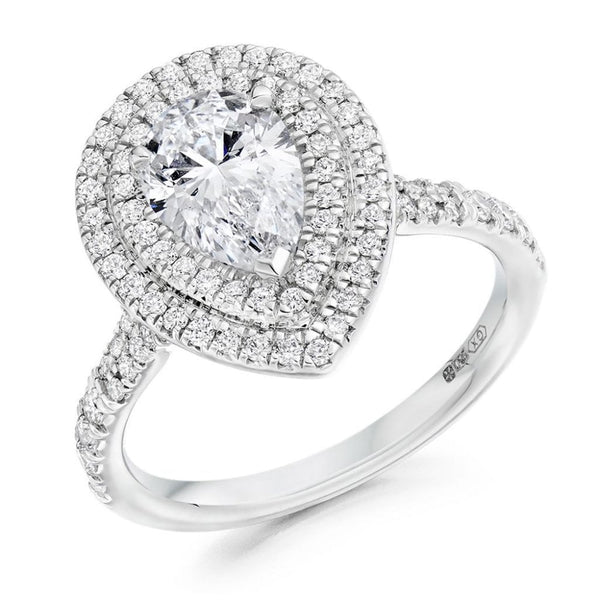Platinum 1.02ct F SI1 GIA pear diamond double halo ring