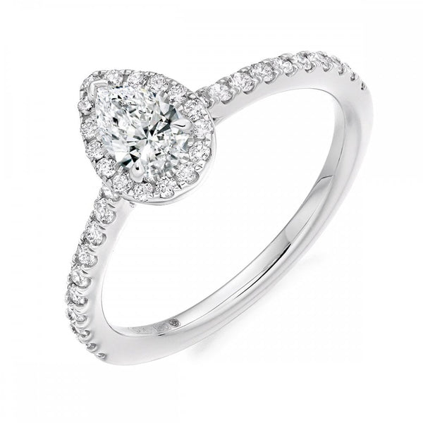 Platinum 0.33ct E VS2 GIA pear cut diamond halo ring