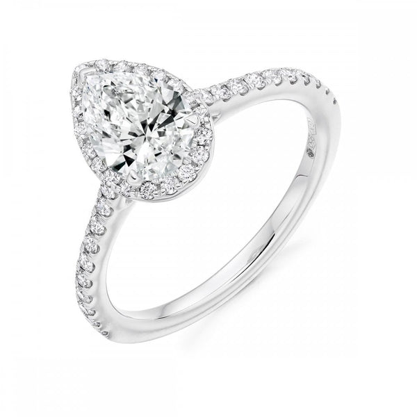 Platinum 0.70ct F VS1 GIA pear cut diamond halo ring