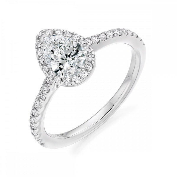 Platinum 0.50ct E VS2 GIA pear cut diamond halo ring