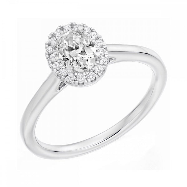 Platinum 0.30ct D VS1 GIA oval cut diamond halo ring