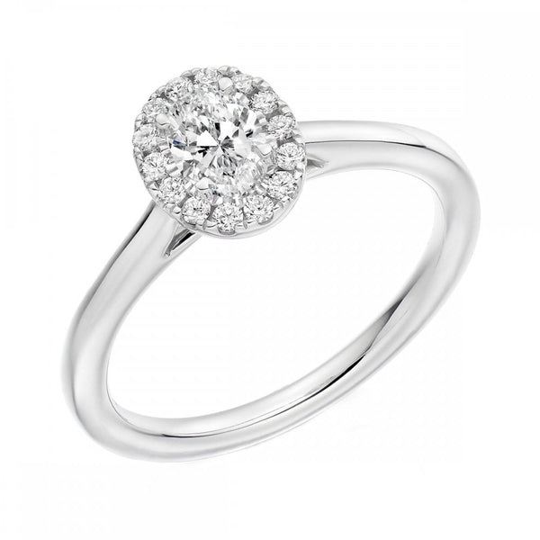 Platinum 0.50ct D VS1 GIA oval cut diamond halo ring