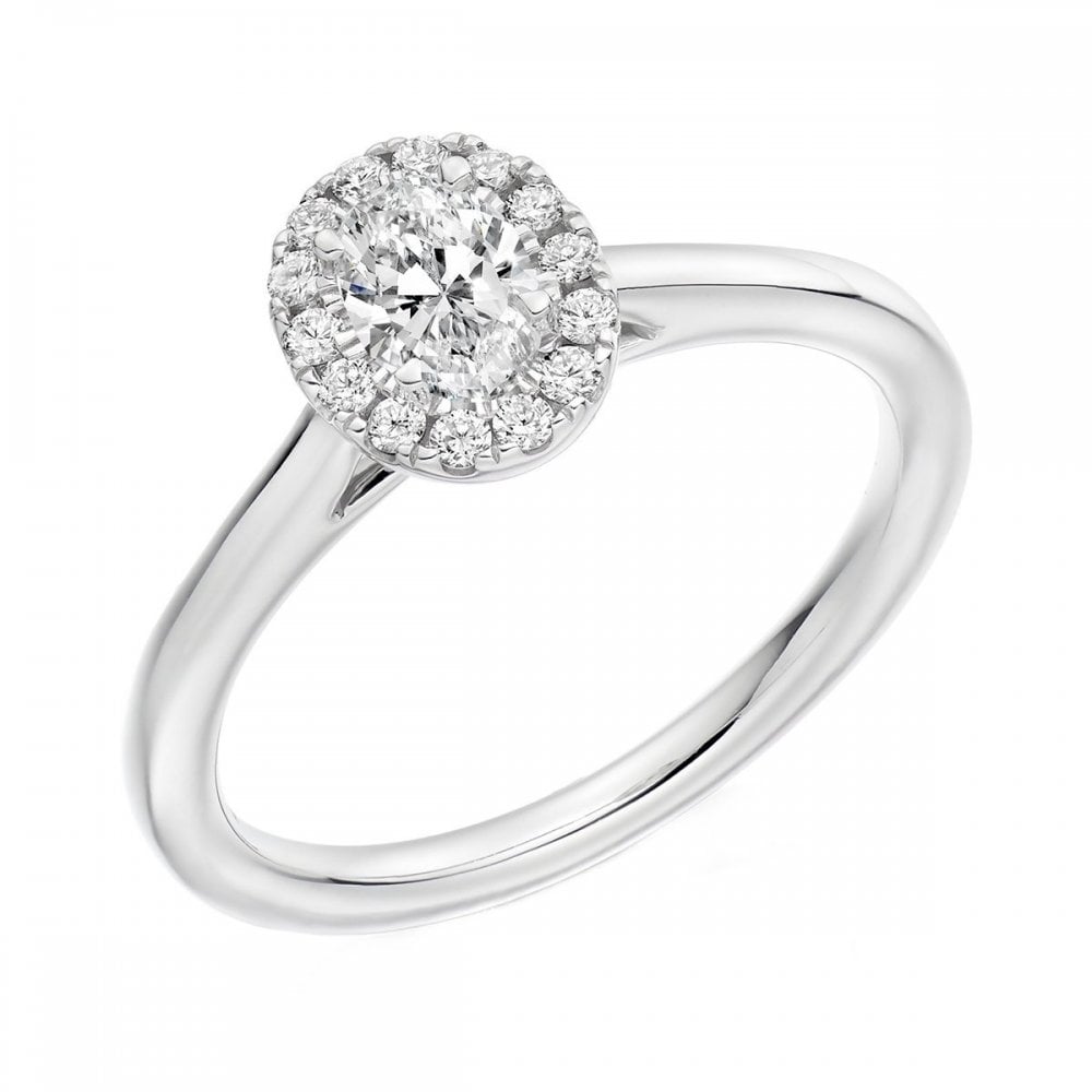 Platinum 0.50ct D VS1 GIA oval cut diamond halo ring