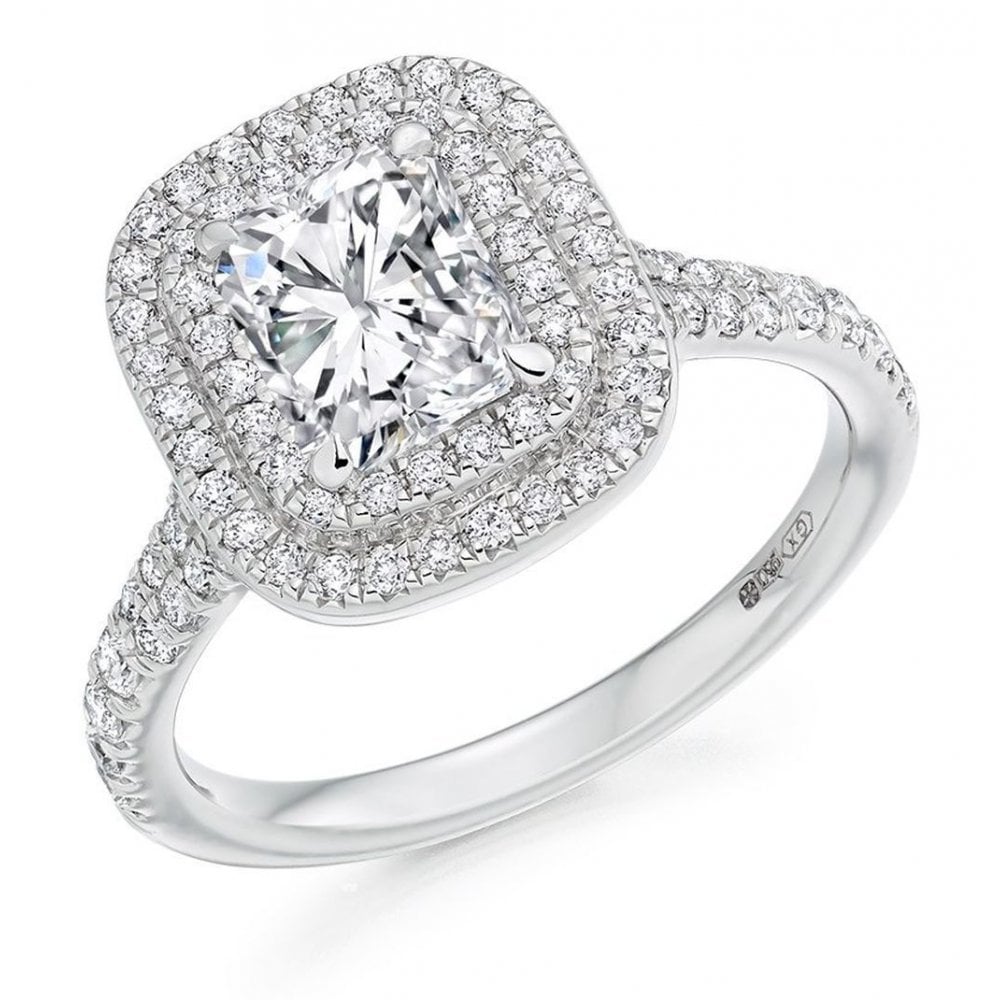 Platinum 1.04ct D SI1 GIA radiant cut diamond double halo ring