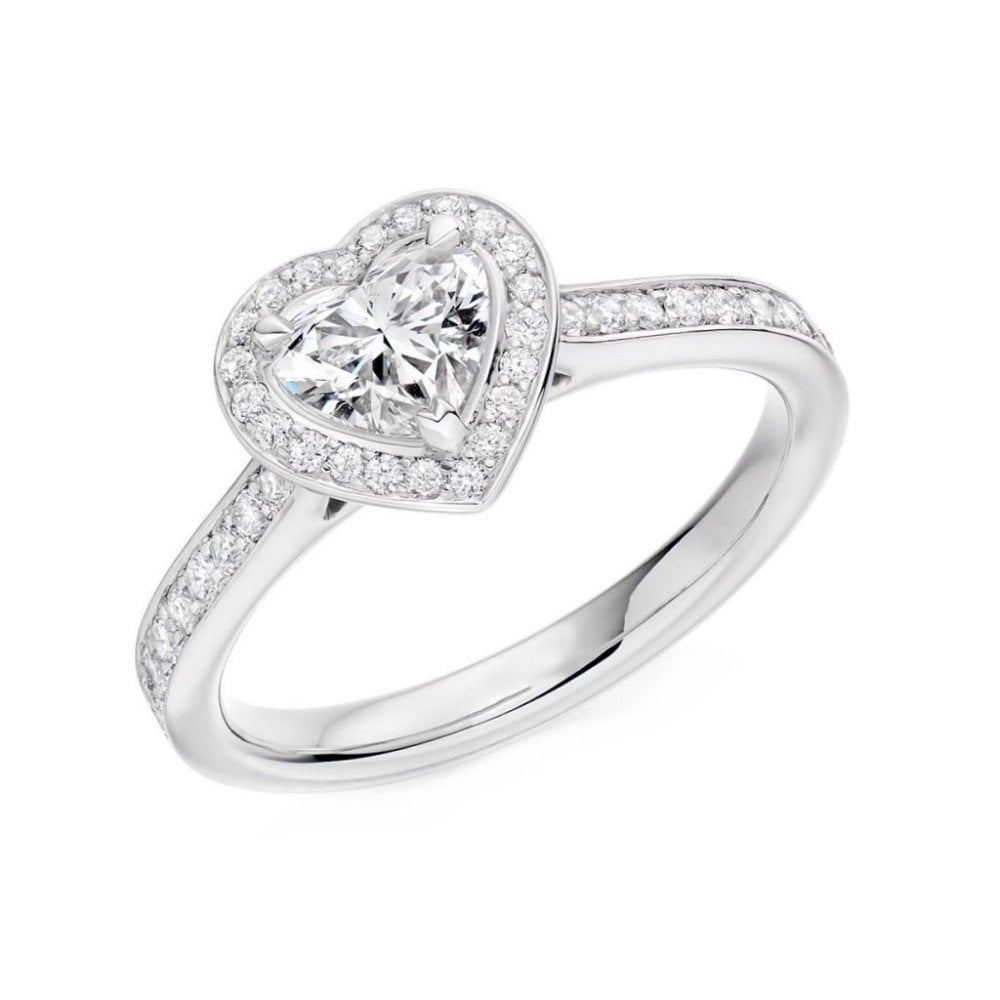 Platinum 0.71ct G SI1 IGI heart diamond double halo ring