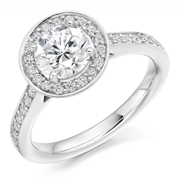 Platinum 0.70ct D VS2 GIA round brilliant diamond halo ring