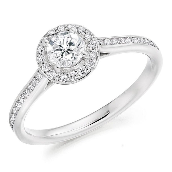 Platinum 0.30ct D VS2 IGI round brilliant cut diamond halo ring