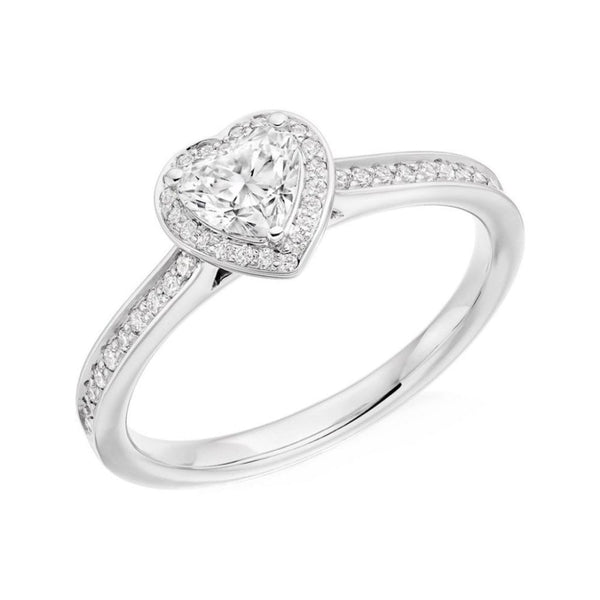Platinum 0.37ct E SI1 IGI heart diamond double halo ring