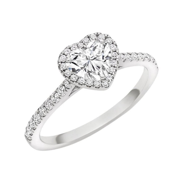 Platinum 0.50ct F VVS2 GIA heart cut diamond halo ring