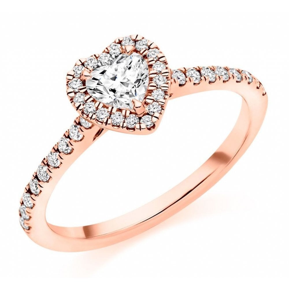 18ct rose gold 0.35ct H IF IGI heart diamond halo ring