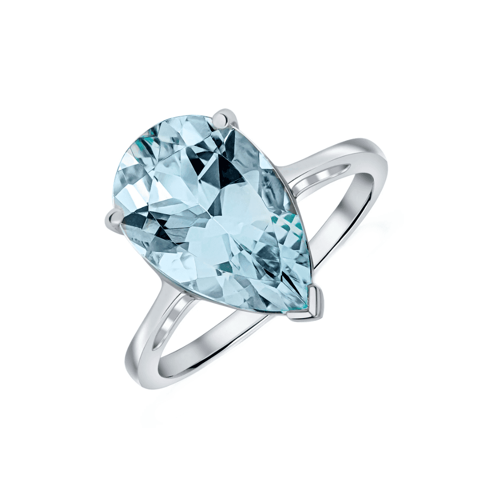 9ct white gold 14mm x 9mm pear cut aquamarine ring
