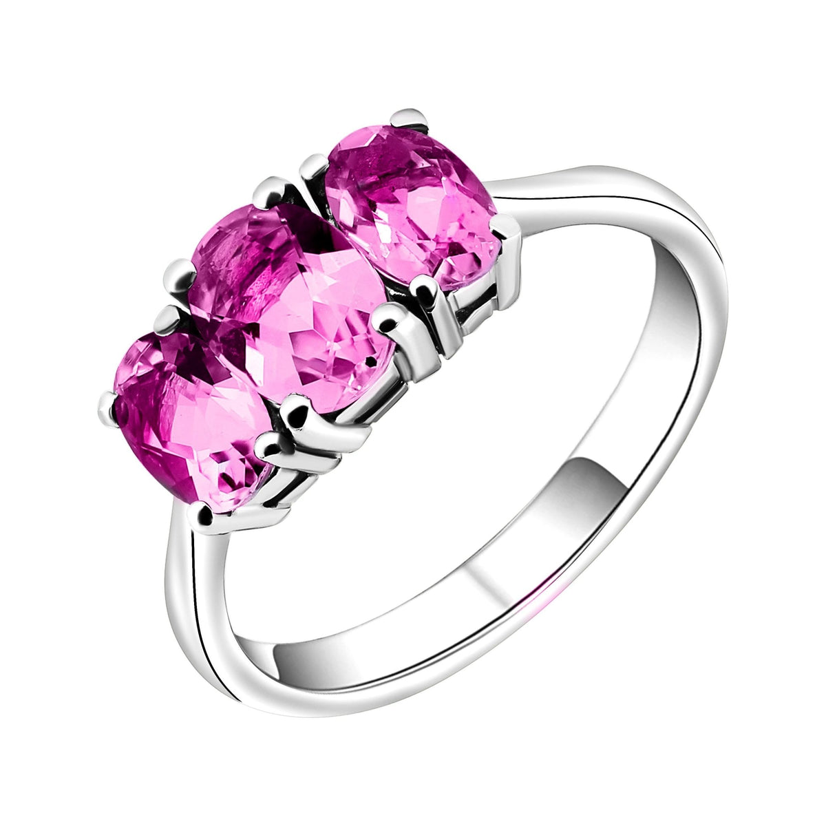 9ct white gold 7x5mm & 6x4mm oval pink topaz 3 stone ring