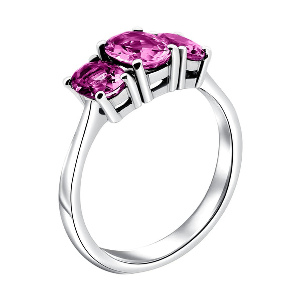 9ct white gold 7x5mm & 6x4mm oval pink topaz 3 stone ring