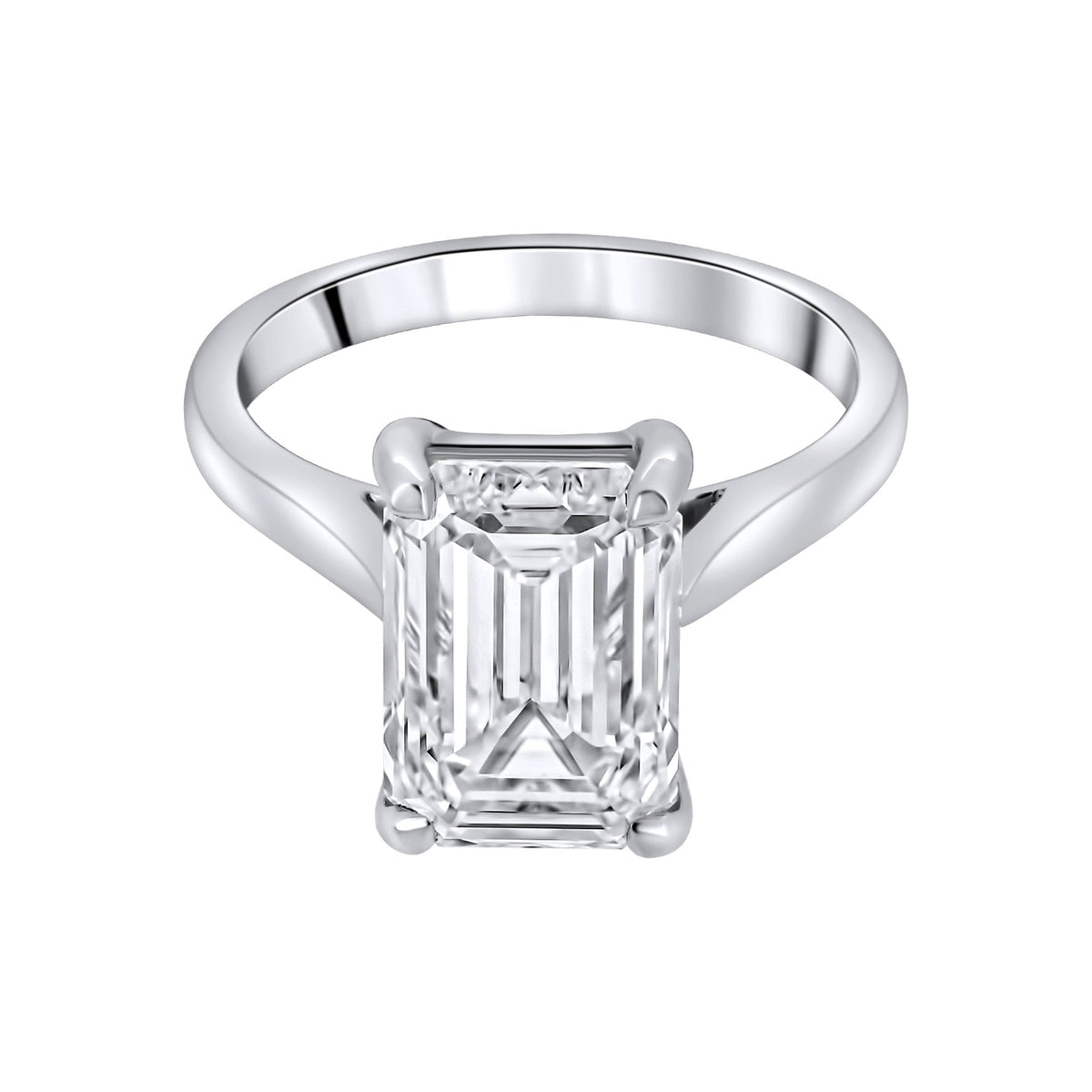 Lab grown platinum 6.08ct D VVS2 IGI emerald cut diamond ring