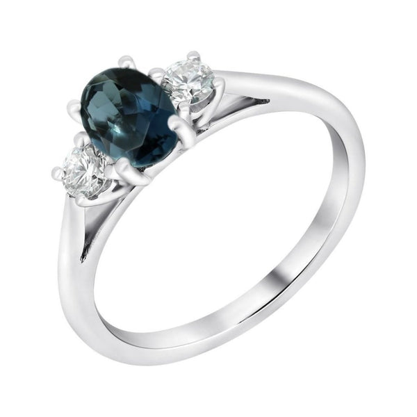 Platinum 0.71ct lagoon tourmaline & 0.25ct diamond 3 stone ring