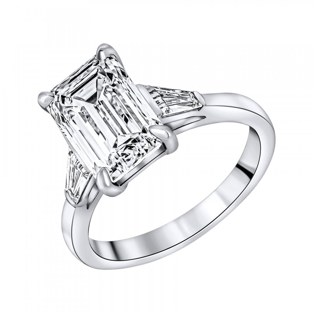 Lab grown platinum 4.01ct D VVS2 IGI emerald cut diamond ring
