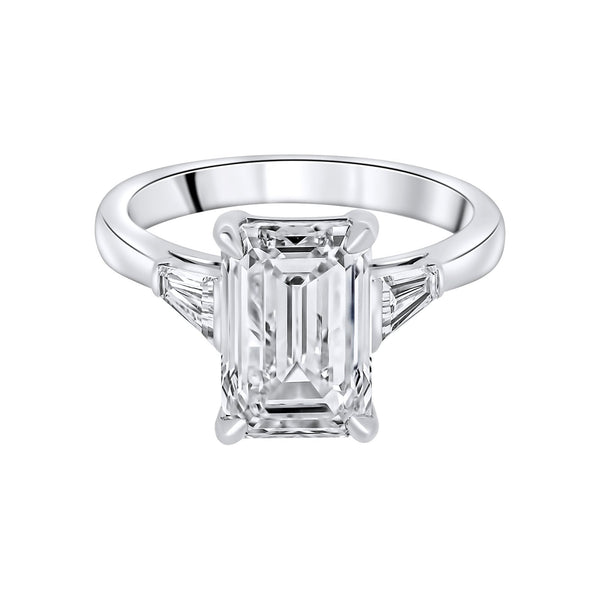 Lab grown platinum 4.01ct D VVS2 IGI emerald cut diamond ring