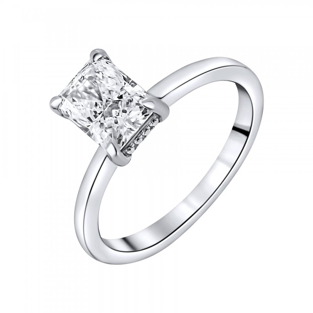 Lab grown platinum 1.57ct F VS1 IGI radiant cut diamond ring