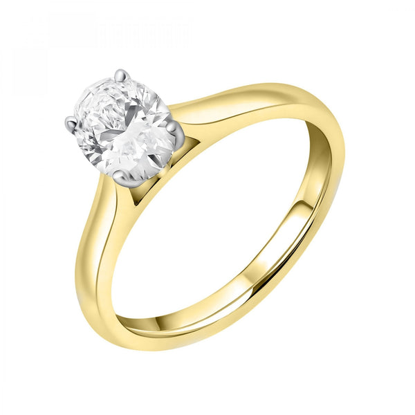 18ct yellow gold 1.00ct F SI1 GIA oval cut diamond ring