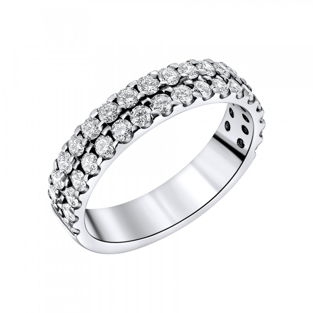Platinum 1.20ct round brilliant cut diamond 2 row ring