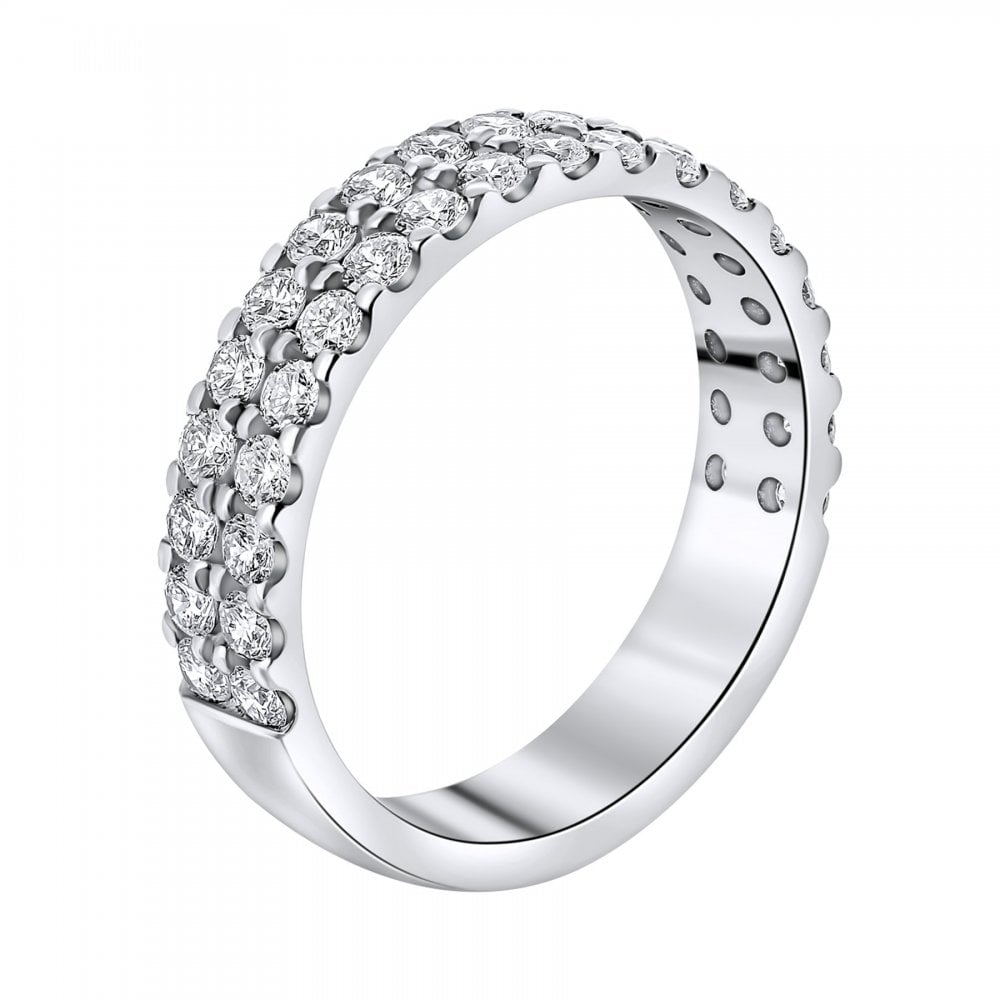 Platinum 1.20ct round brilliant cut diamond 2 row ring