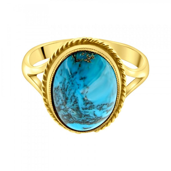 9ct yellow gold 14mm x 10mm oval turquoise matrix ring