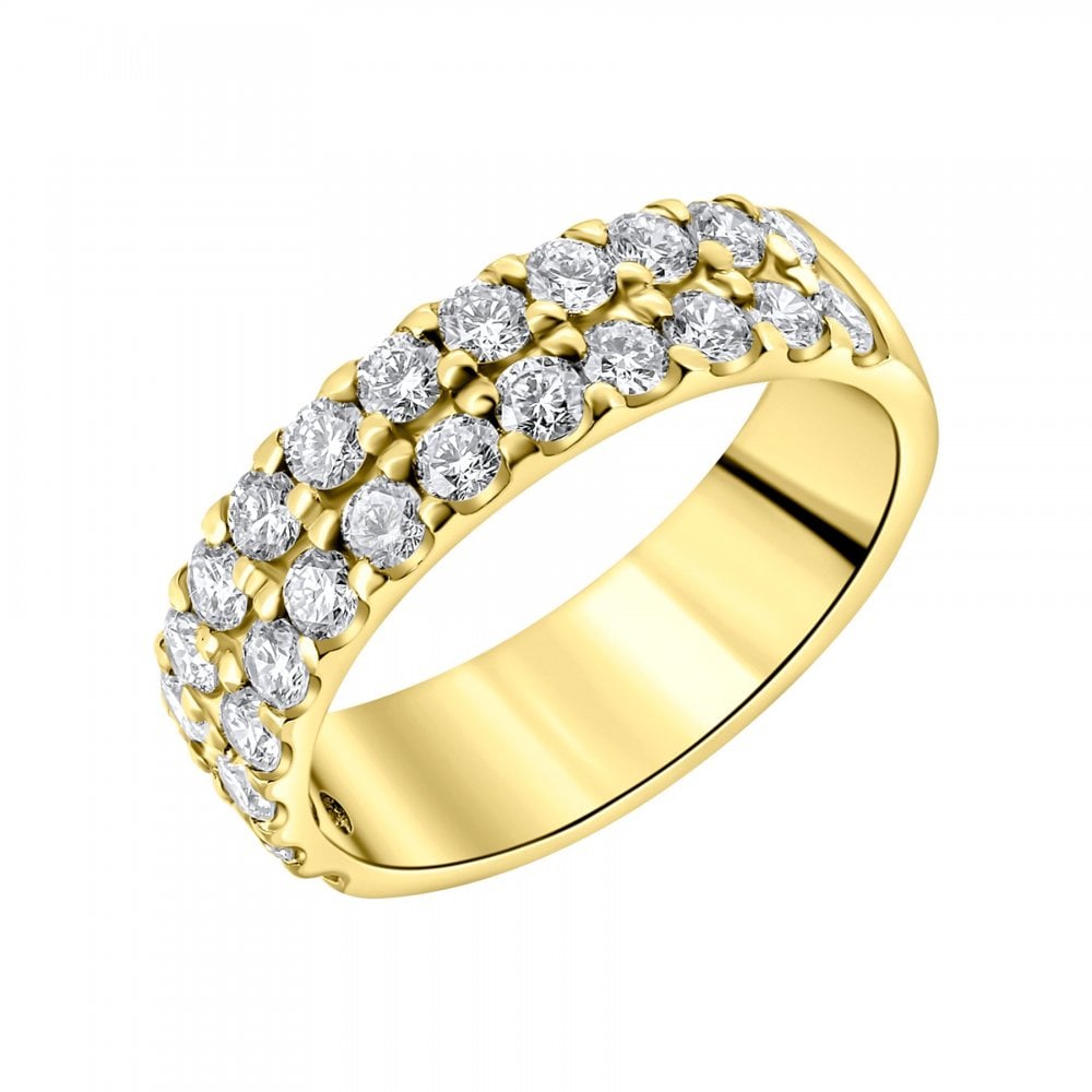 18ct yellow gold 1.49ct round brilliant cut diamond 2 row ring