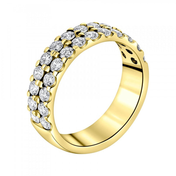 18ct yellow gold 1.49ct round brilliant cut diamond 2 row ring