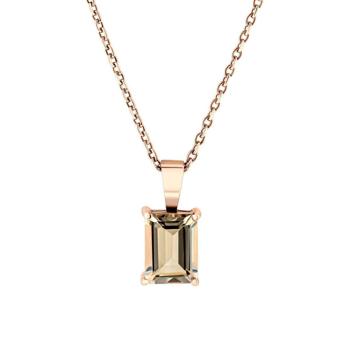 9ct rose gold 8mm x 6mm emerald cut morganite pendant