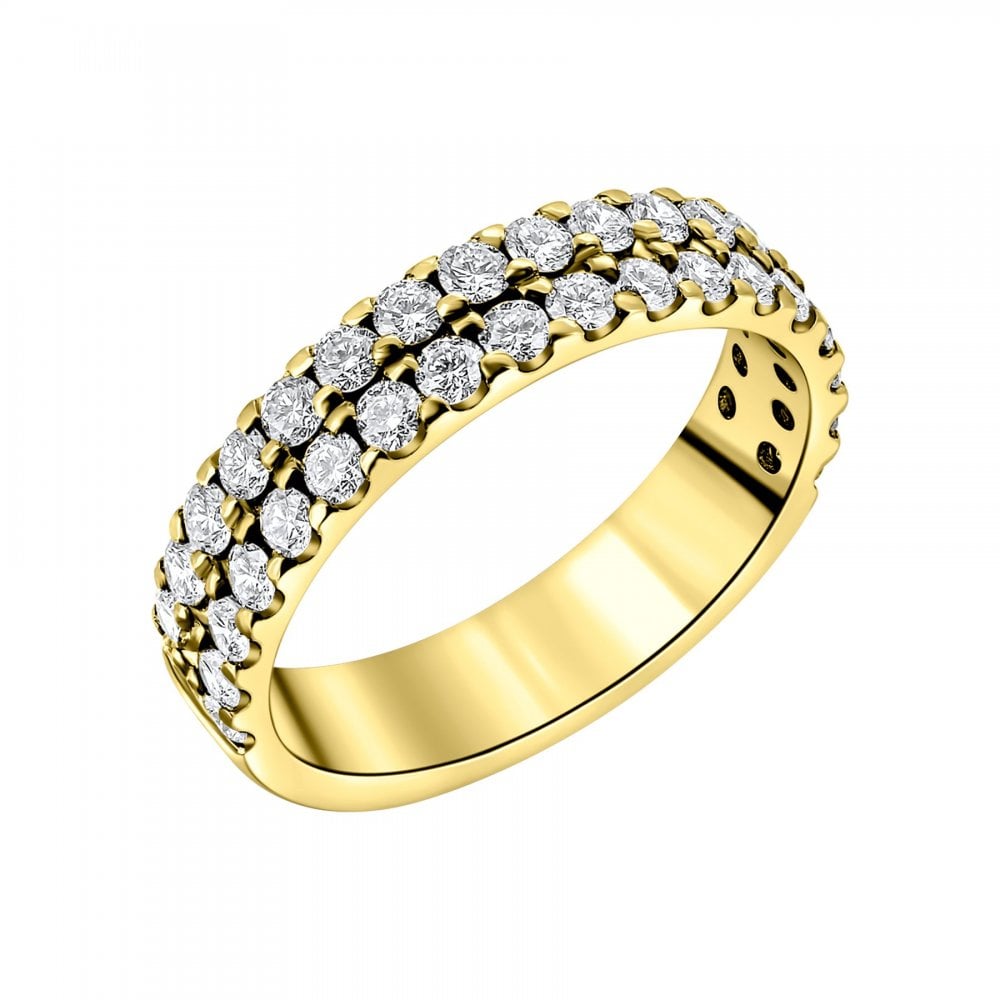 18ct yellow gold 1.20ct round brilliant cut diamond 2 row ring
