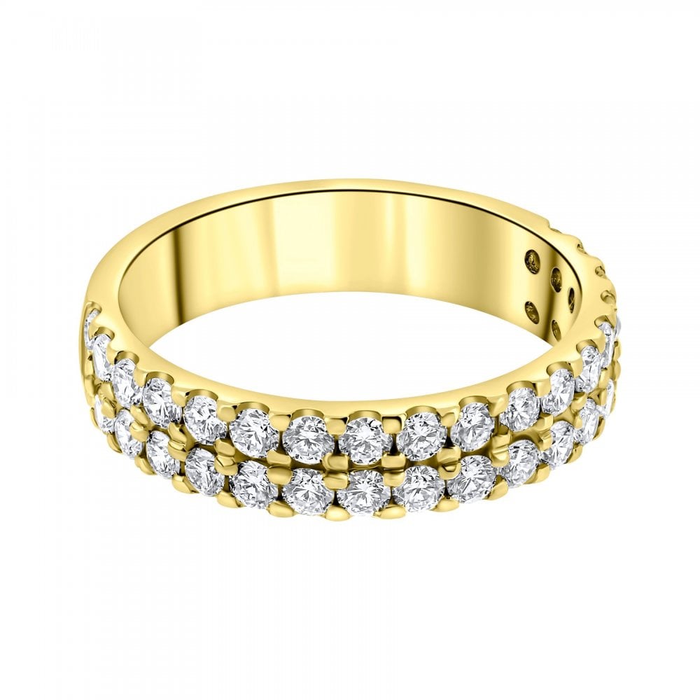 18ct yellow gold 1.20ct round brilliant cut diamond 2 row ring