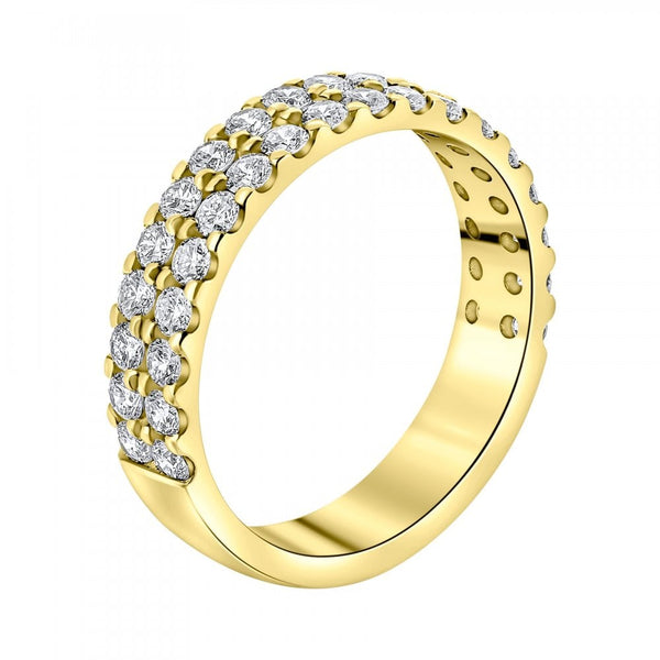 18ct yellow gold 1.20ct round brilliant cut diamond 2 row ring