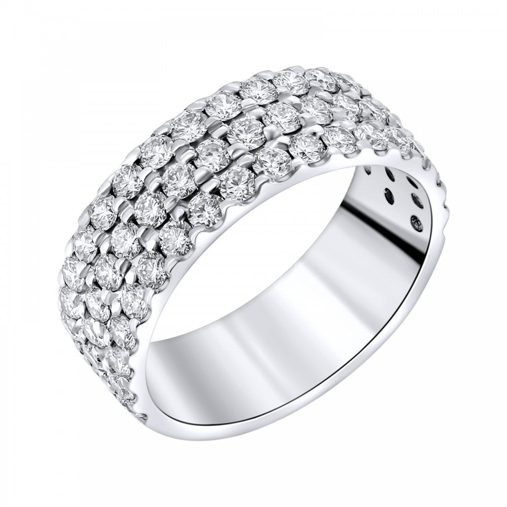 Platinum 1.80ct round brilliant cut diamond 3 row ring