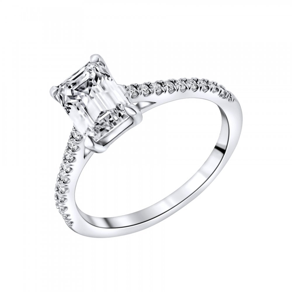 Lab grown platinum 1.59ct D VVS2 IGI emerald cut diamond ring