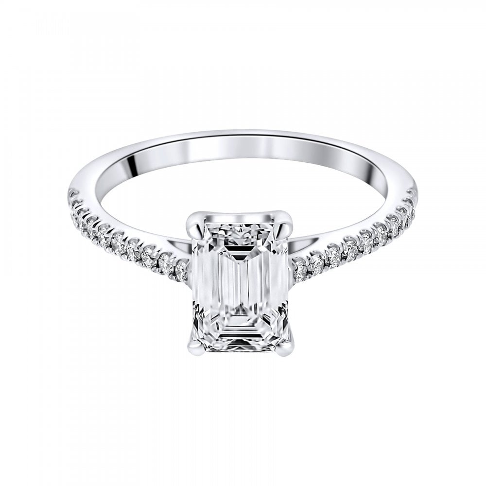 Lab grown platinum 1.59ct D VVS2 IGI emerald cut diamond ring