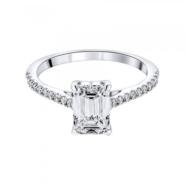 Lab grown platinum 1.59ct D VVS2 IGI emerald cut diamond ring