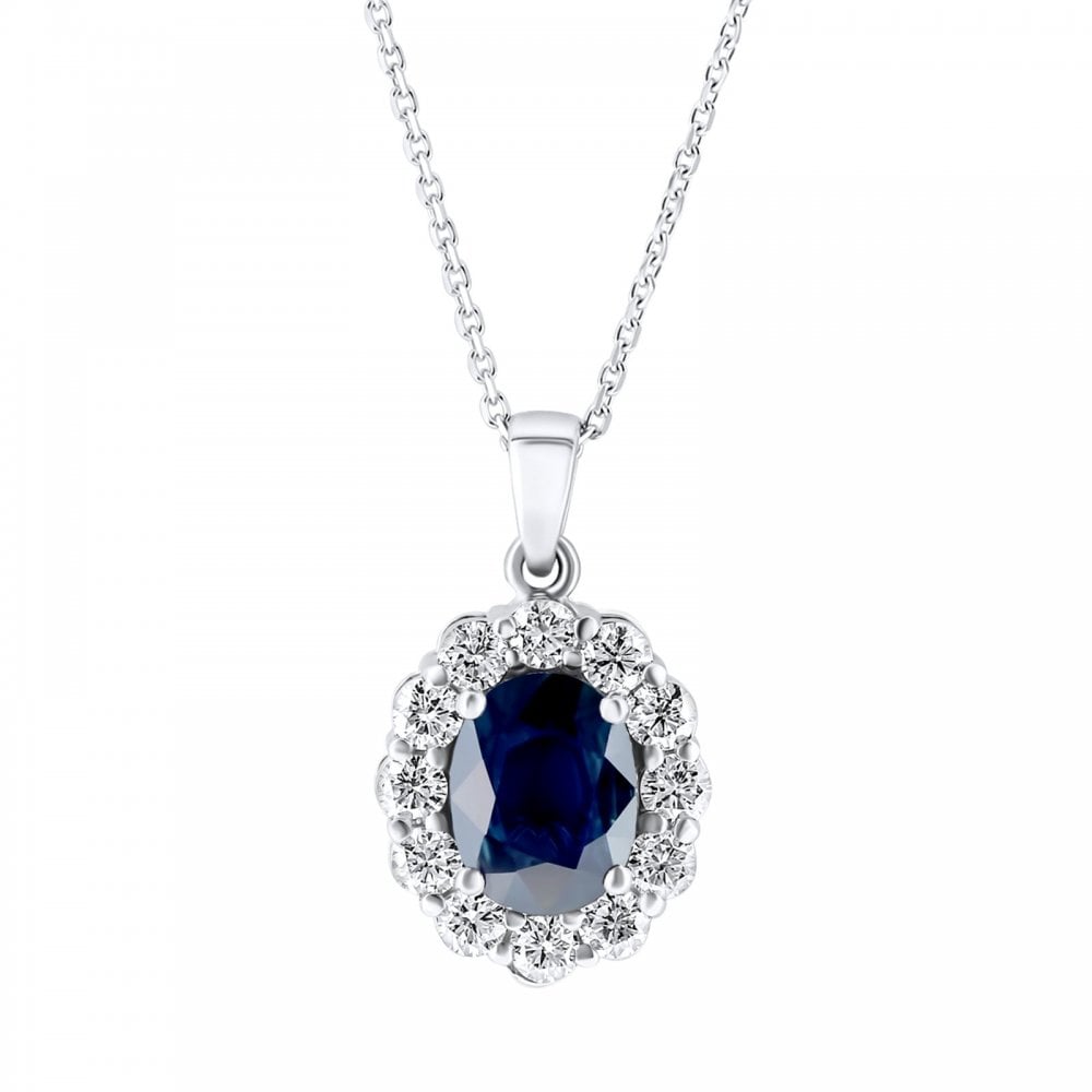 Platinum 2.18ct sapphire & 0.77ct diamond cluster pendant