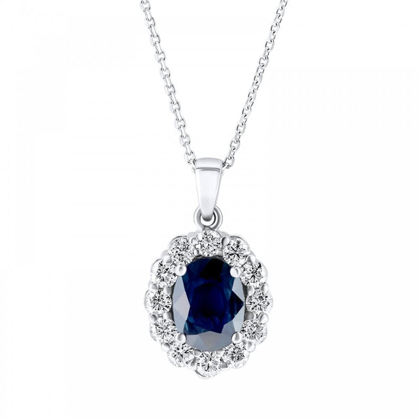 Platinum 2.18ct sapphire & 0.77ct diamond cluster pendant