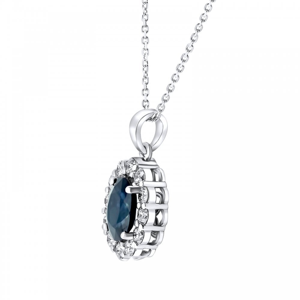 Platinum 2.18ct sapphire & 0.77ct diamond cluster pendant