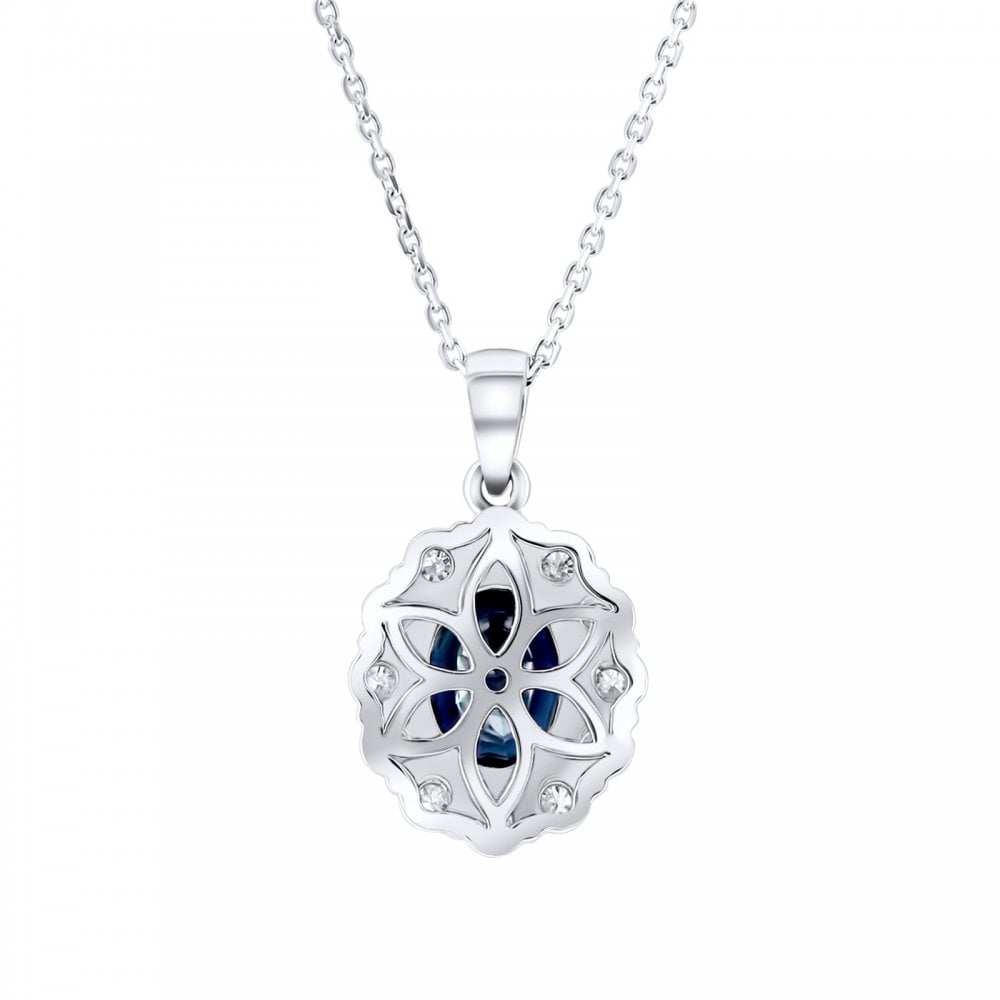 Platinum 2.18ct sapphire & 0.77ct diamond cluster pendant