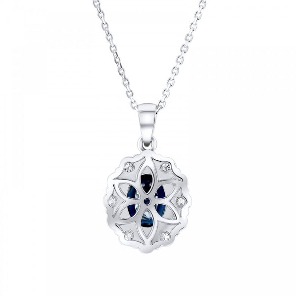 Platinum 2.18ct sapphire & 0.77ct diamond cluster pendant