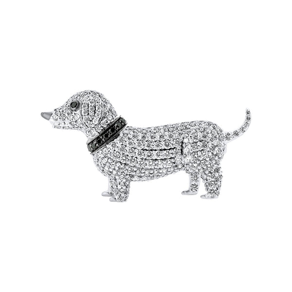 18ct white gold 2.83ct white & black diamond dog brooch