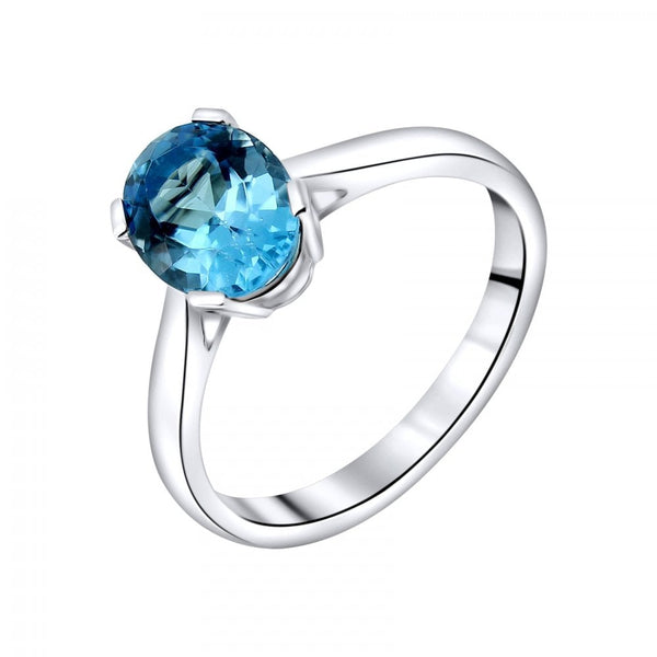 9ct white gold 9mm x 7mm oval Swiss blue topaz ring