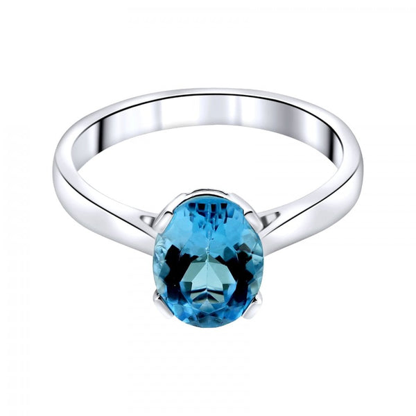 9ct white gold 9mm x 7mm oval Swiss blue topaz ring