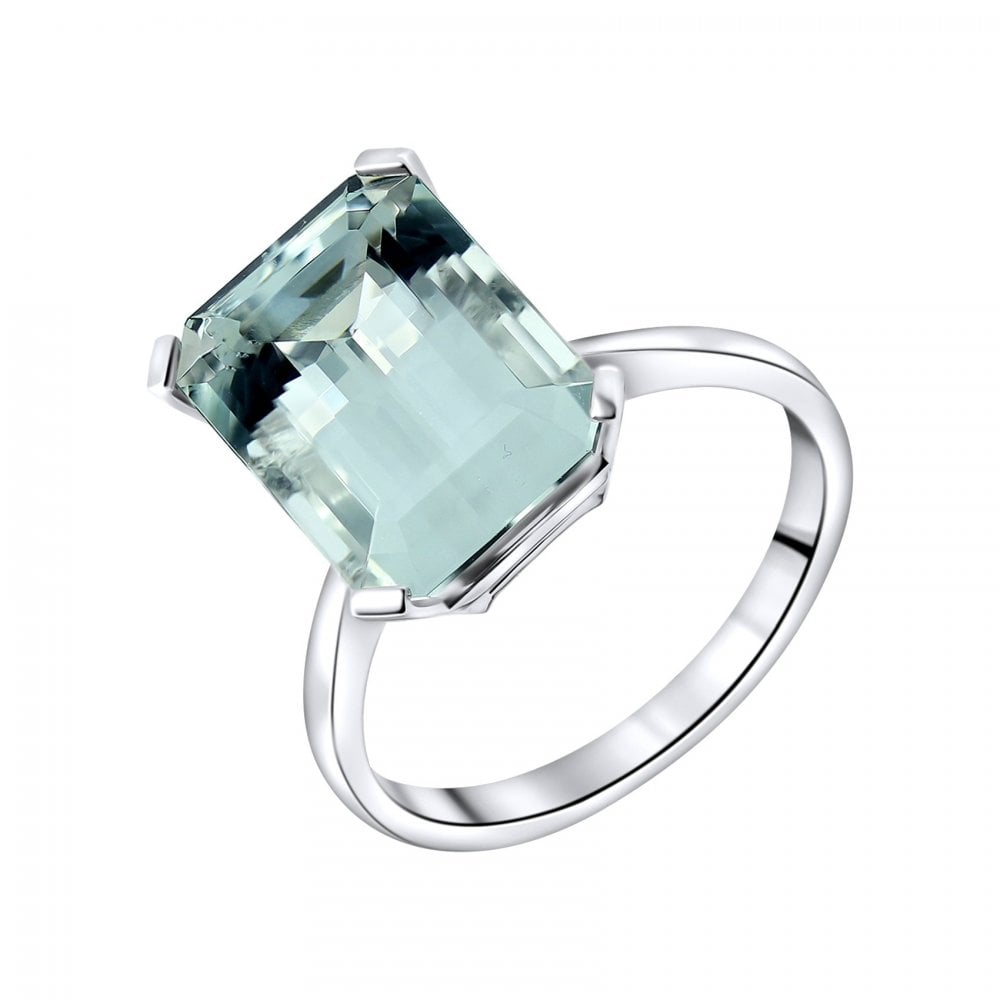 9ct white gold 14x10mm emerald cut aquamarine ring