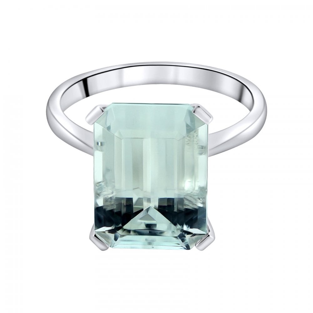 9ct white gold 14x10mm emerald cut aquamarine ring