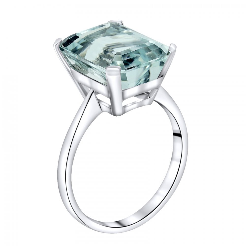9ct white gold 14x10mm emerald cut aquamarine ring